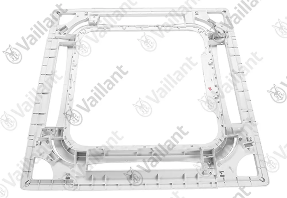 Vaillant Verkleidung, vorne für Klimagerät. Das Produkt ist ein quadratisches Kunststoffgehäuse mit verschiedenen Halterungen und Aussparungen.